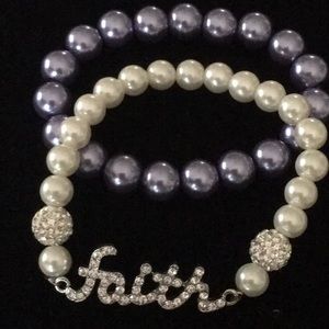 ❤️Pearl foe sparkly faith & plain stretchy bracelet